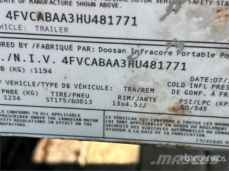Doosan C185 Mobile Air Compressor (Inoperable) Компресори