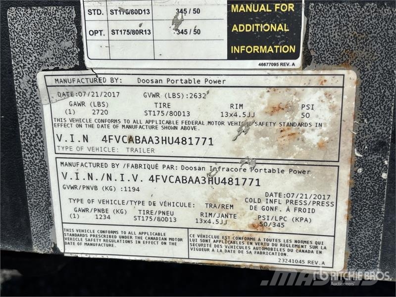 Doosan C185 Mobile Air Compressor (Inoperable) Kompressorid
