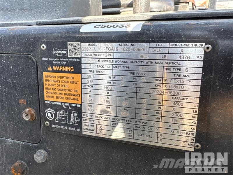 Doosan G25P-7DF 4600 lb Forklift Targoncák-Egyéb