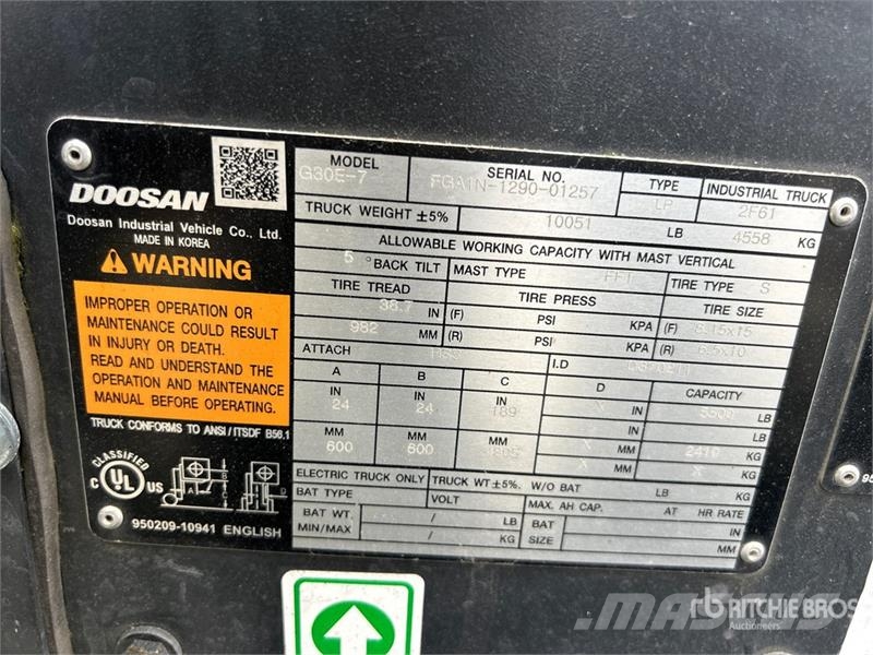 Doosan G30E-7 5500 lb Cushion Tire Forklift Kahveltõstukid - muud