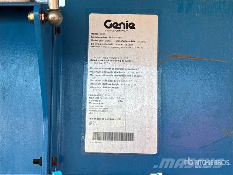 Genie S-85 4WD Diesel 4WD Diesel Telescopic Boom Lift Teleskopske podizne platforme