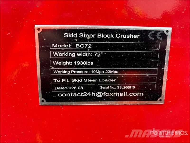  GIYI GY-BC72 72 in Skid Steer Block Crusher (Unuse Andre komponenter