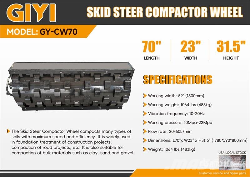 GIYI GY-CW70 59 in Padfoot Skid Steer Vibratory Ro Rodillos