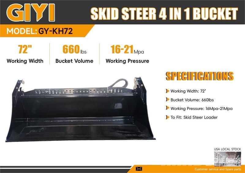  GIYI GY-KH72F 72 in Multi-Purpose Skid Steer Bucke Kanalak