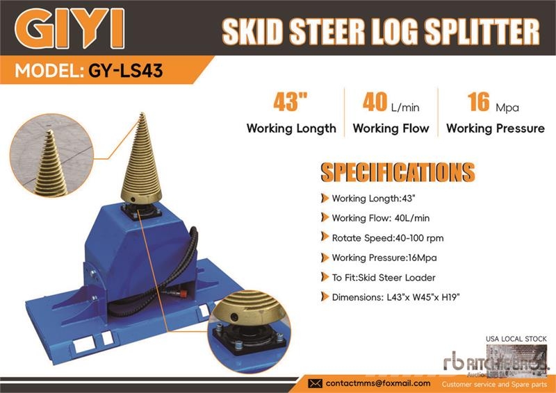 GIYI GY-LS43 43 in Skid Steer Log Splitter (Unused Fa hántoló, vágó, aprító