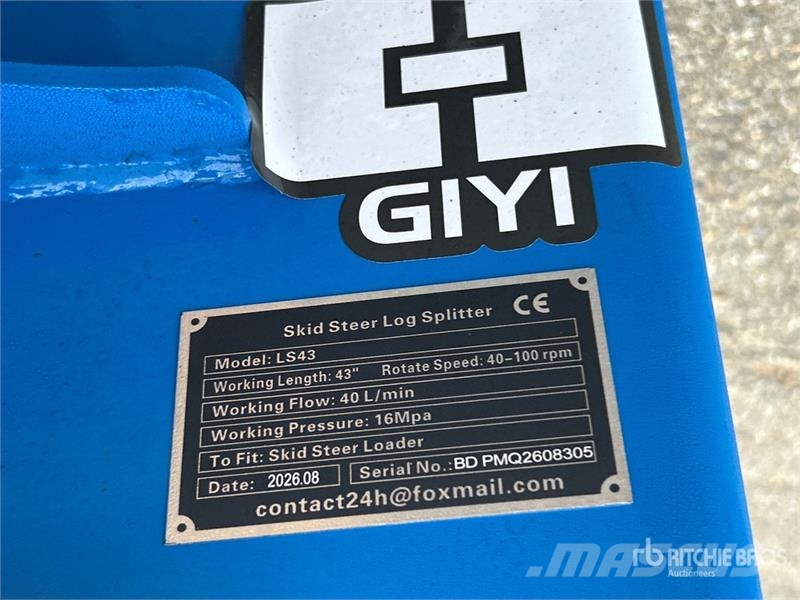  GIYI GY-LS43 43 in Skid Steer Log Splitter (Unused Holzspalter
