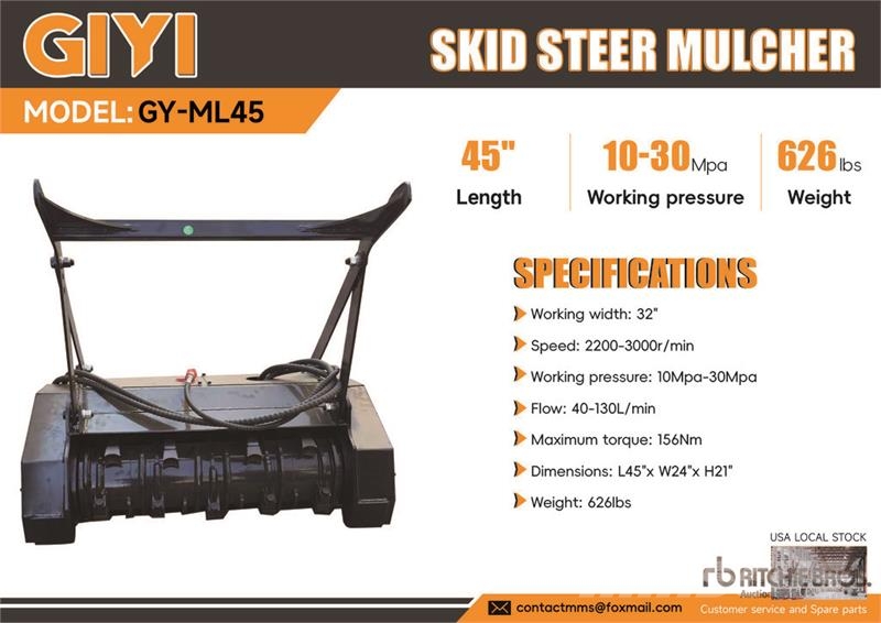  GIYI GY-ML45 32 in Mini Skid Steer Mulcher (Unused Šumski mulčeri