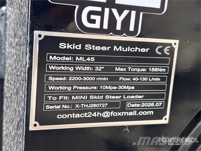 GIYI GY-ML45 34 in Skid Steer Mulcher (Unused) 林業覆蓋機