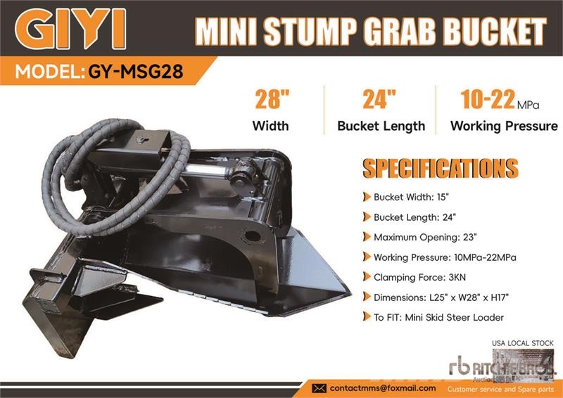  GIYI GY-MSG28 15 in Stump Mini Skid Steer Grapple  Grabeži