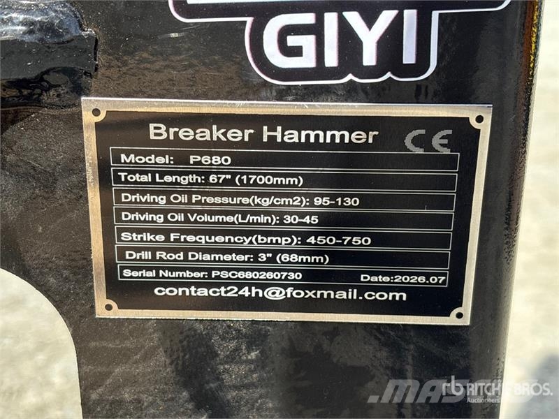 GIYI GY-P680 Skid Steer Breaker (Unused) Čekići