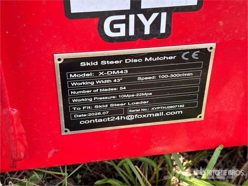 GIYI GYx-DM43 43 in Disc Skid Steer Mulcher (Unuse 林業覆蓋機
