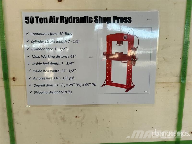  GLHP50 50 ton Air/Hydraulic Shop Press (Unused) Drugi deli