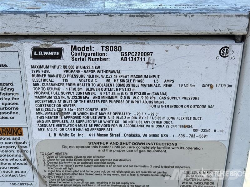 LB WHITE TS080DF 80000 BTU Space Heater Kühl- und Heizsysteme