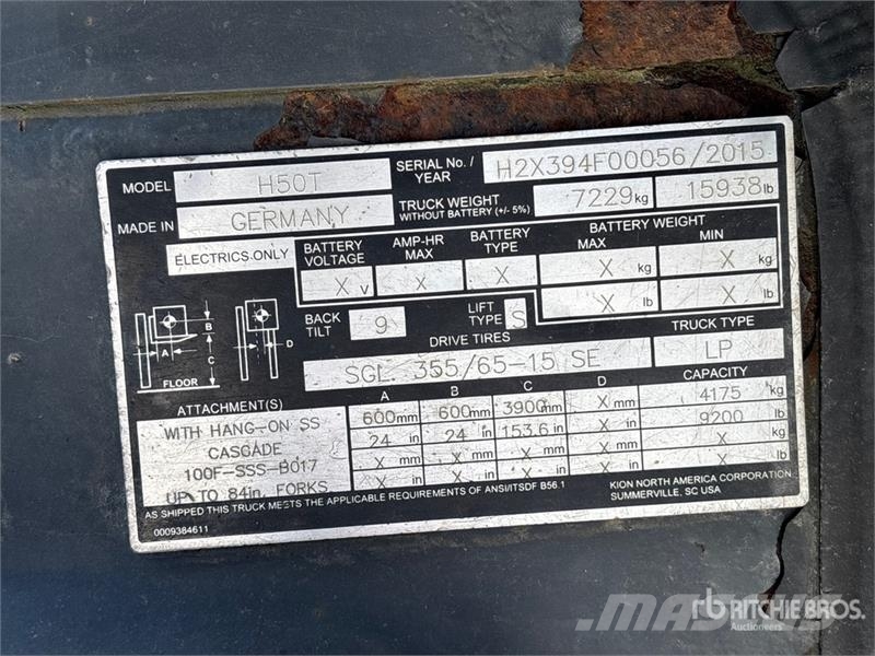Linde H50T 4175 lb Cushion Tire Forklift Інше