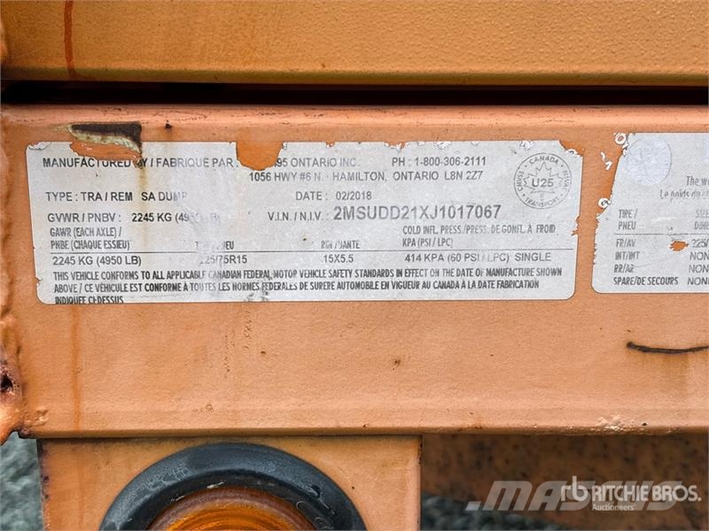 Miska 58 8 ft 6 in S/A Dump Utility Trailer Remorque benne