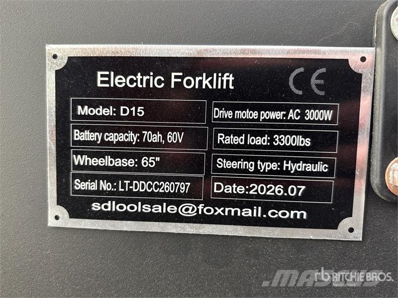 SDLOOL SL-E15 3300 lb Electric Forklift (Unused) Empilhadores eléctricos
