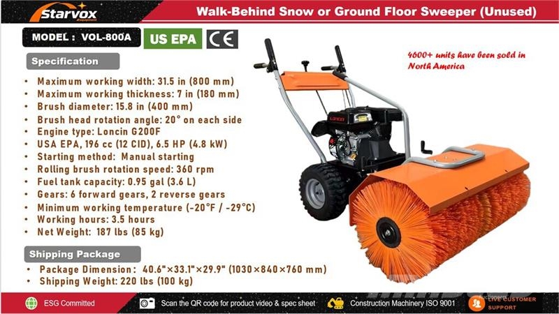  STARVOX VOL-800A Walk-Behind Floor Sweeper (Unused Other harvesting equipment