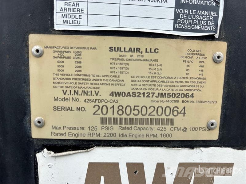 Sullair 400HDPQ-CU 425 cfm Mobile Air Compressor Compressores
