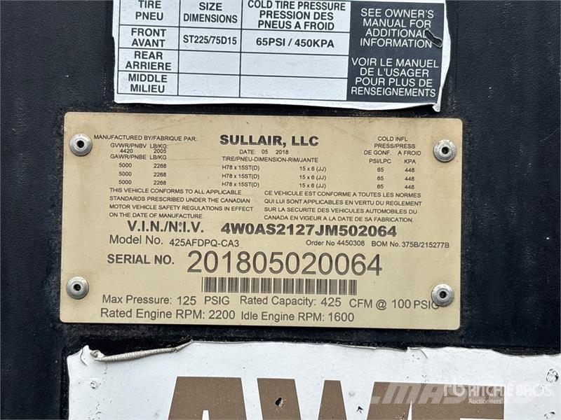 Sullair 400HDPQ-CU 425 cfm Mobile Air Compressor Compressores
