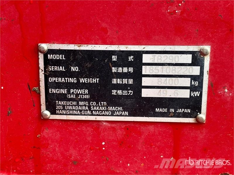 Takeuchi TB290 Roomikekskavaatorid