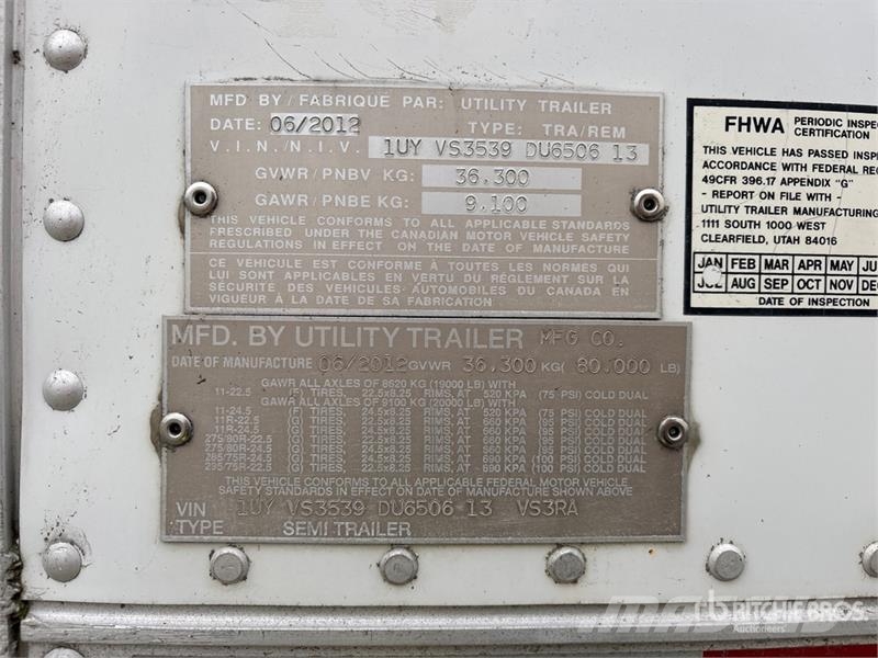 Utility 53 ft x 102 in Tri/A Refrigerated Trailer 保温半挂车