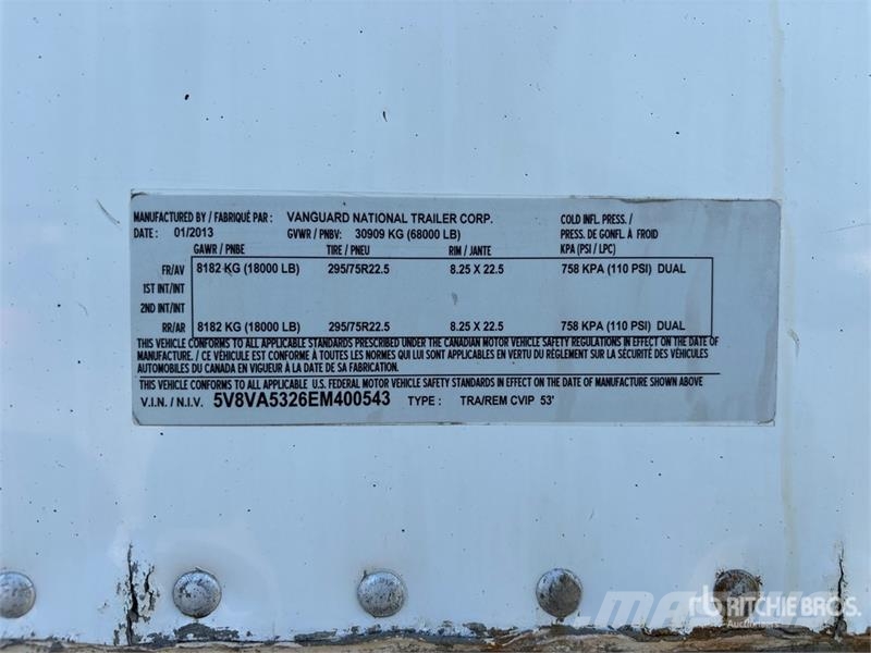 Vanguard 53 ft x 102 in T/A Heated Van Trailer Dobozos pótkocsik