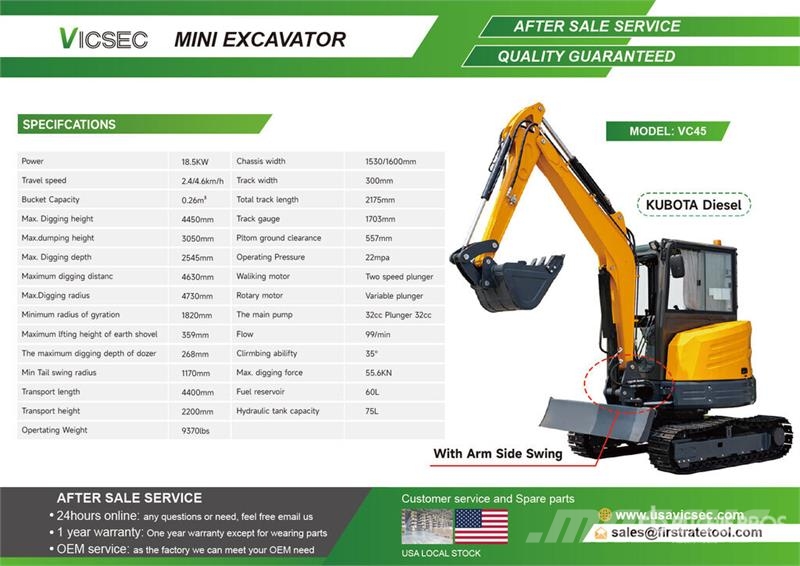 Vicsec VC45 Mini Excavator (Unused) Minigrävare < 7t
