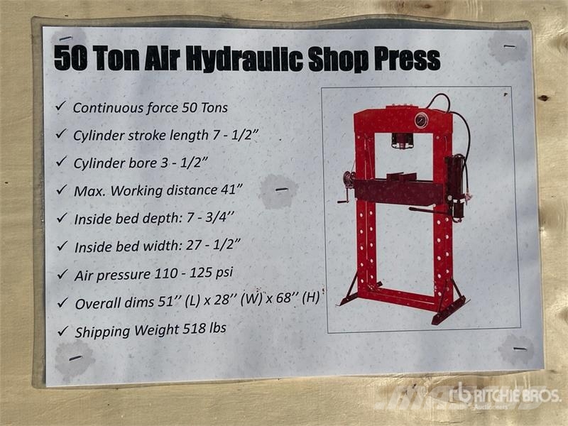 50 ton Air/Hydraulic Shop Press (Unused) مكونات أخرى