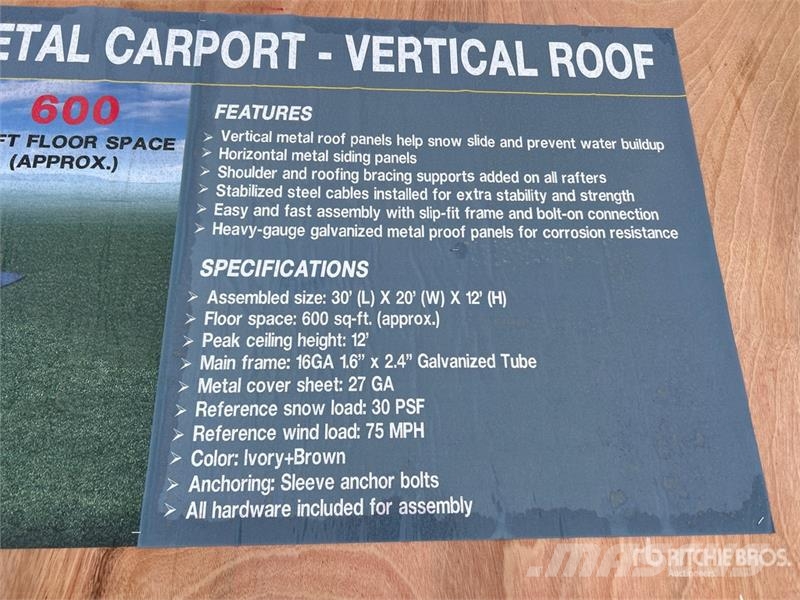 AGR-MC2030 20 ft x 30 ft x 12 ft Steel Carport (Un Stahlrahmenaufbauten