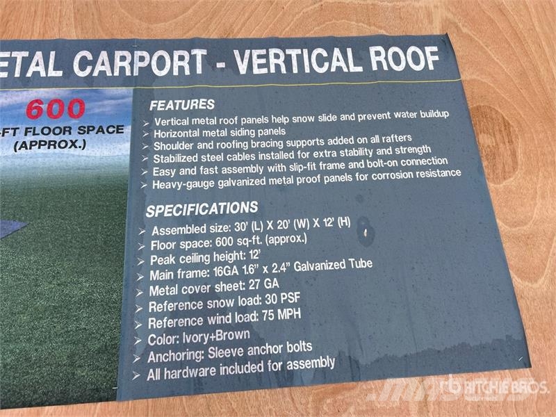 AGR-MC2030 20 ft x 30 ft x 12 ft Steel Carport (Un Čelični okviri za građevine