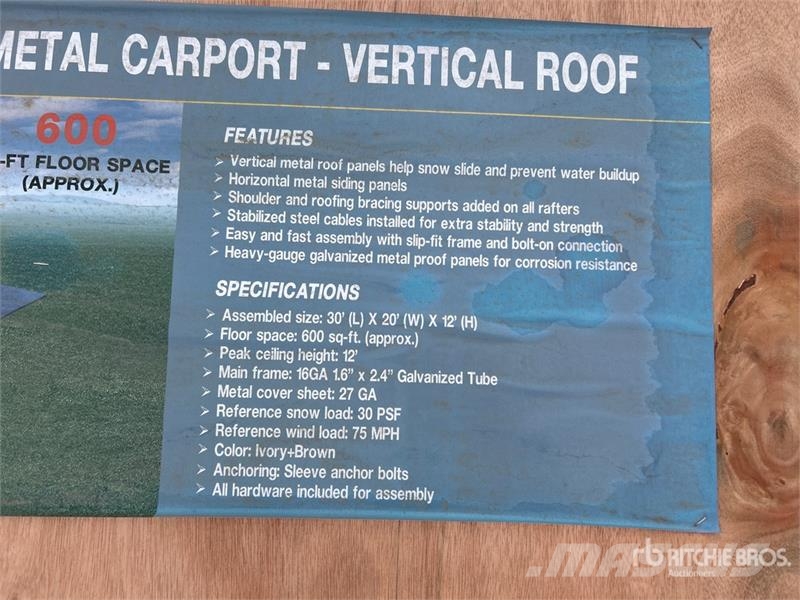  AGR-MC2030 20 ft x 30 ft x 12 ft Steel Carport (Un Stahlrahmenaufbauten