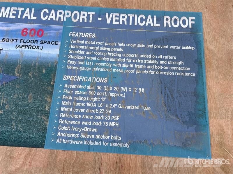 AGR-MC2030 20 ft x 30 ft x 12 ft Steel Carport (Un Čelični okviri za građevine