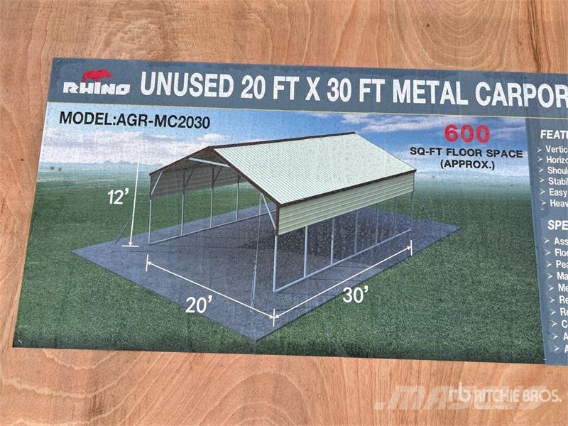 AGR-MC2030 20 ft x 30 ft x 12 ft Steel Carport (Un Stålrammmer