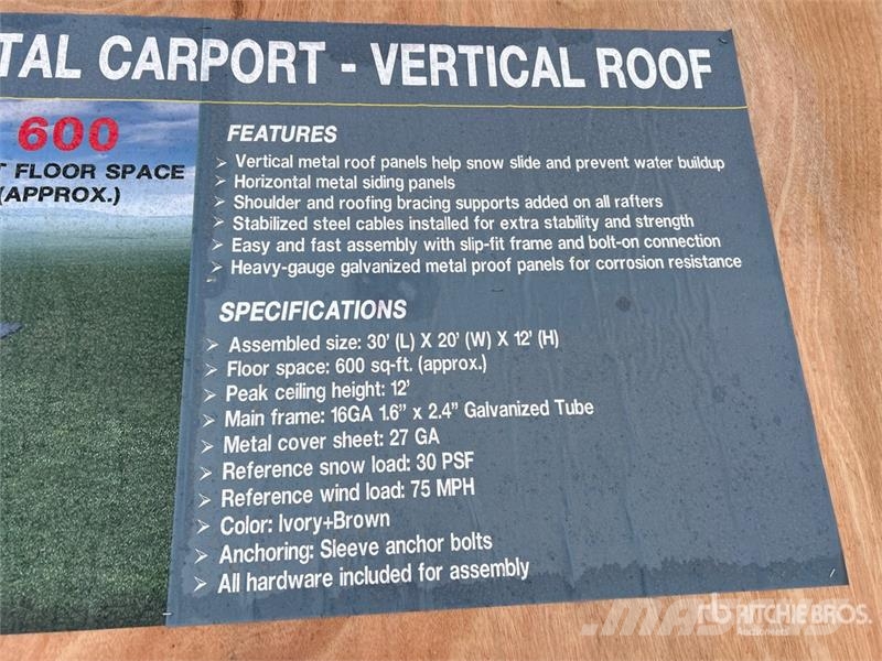 AGR-MC2030 20 ft x 30 ft x 12 ft Steel Carport (Un Stålrammmer