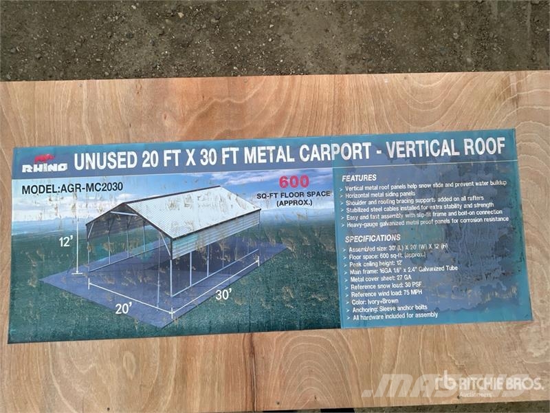  AGR-MC2030 20 ft x 30 ft x 12 ft Steel Carport (Un Stahlrahmenaufbauten