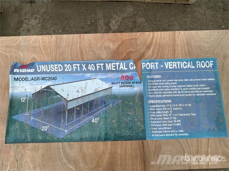  AGR-MC2040 20 ft x 40 ft x 12 ft Steel Carport (Un Stahlrahmenaufbauten