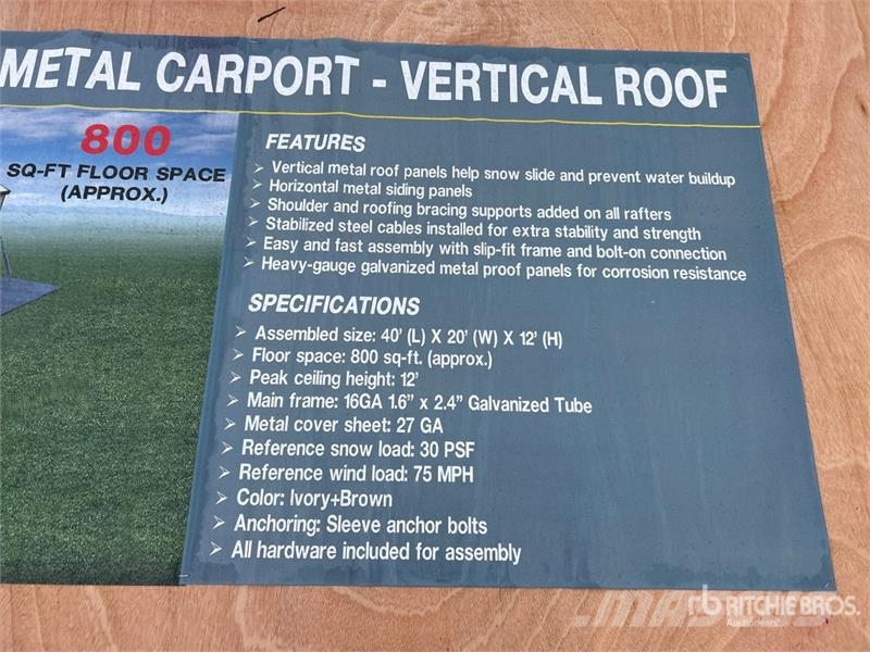 AGR-MC2040 20 ft x 40 ft x 12 ft Steel Carport (Un Čelični okviri za građevine