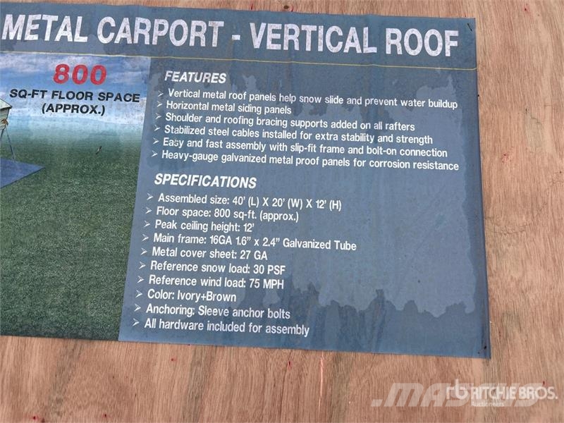  AGR-MC2040 20 ft x 40 ft x 12 ft Steel Carport (Un Stålrammmer