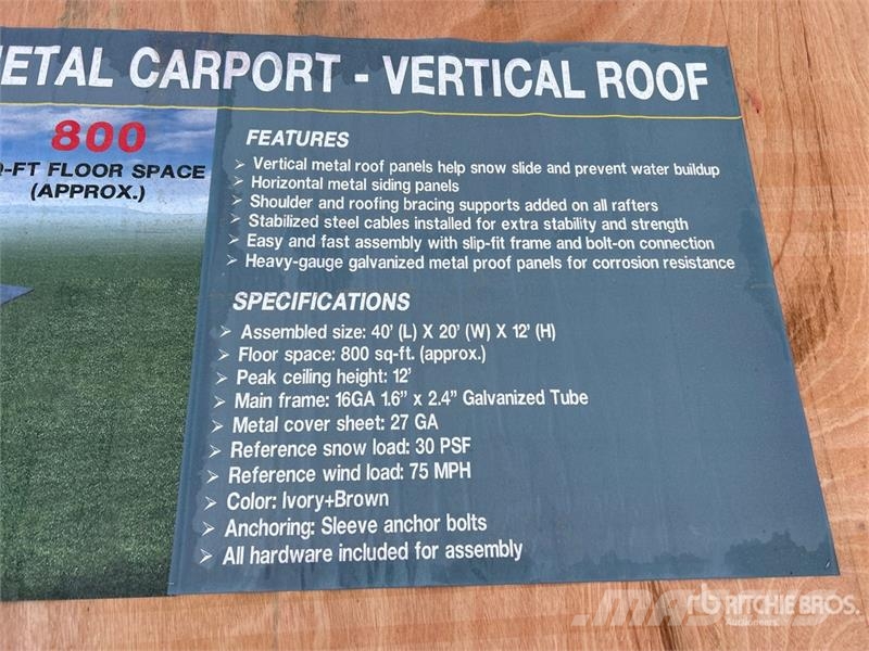  AGR-MC2040 20 ft x 40 ft x 12 ft Steel Carport (Un Stålrammmer