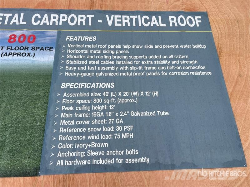 AGR-MC2040 20 ft x 40 ft x 12 ft Steel Carport (Un Stålrammmer