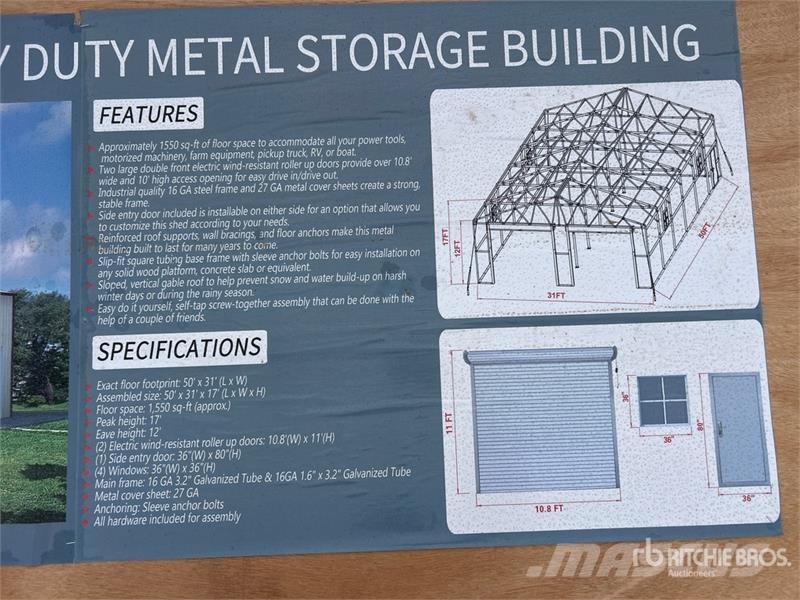 AGR-MS3150 31 ft x 50 ft x 17 ft Metal Storage Bui Čelični okviri za građevine