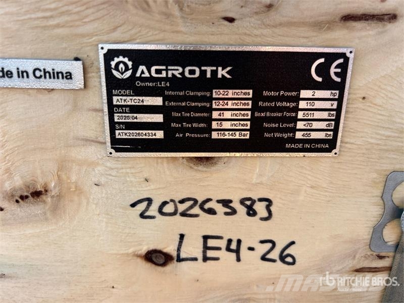 AGT ATK-TC24 Tire Changer (Unused) Otros