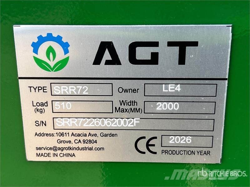 AGT SRR72 72 in Q/C Root Rake Skid Steer Grapple (Unus خطاطيف