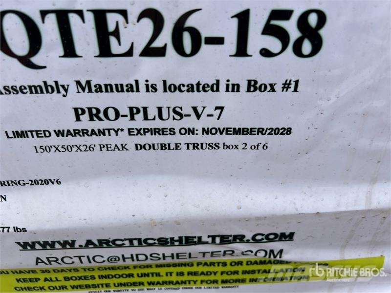 Arctic Shelter 50 ft x 150 ft x 26 ft Peak Double Truss Storage B المباني الإطار الصلب