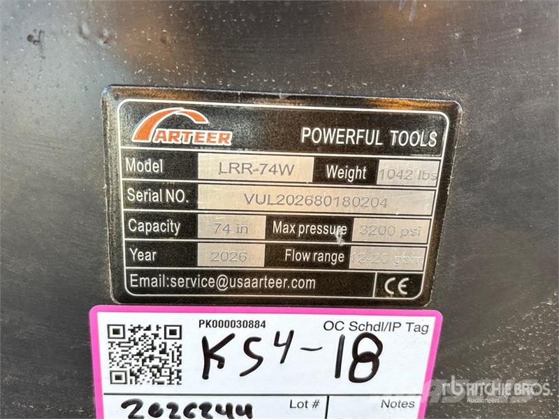 Arteer LRR-74W 74 in Skid Steer Landscape Rake (Unused) Rastrilladoras y rastrilladoras giratorias