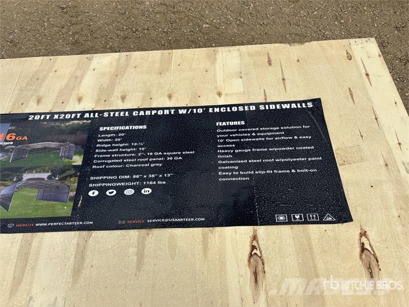 Arteer QB-WG-2020 20 ft x 20 ft All-Steel Carport (Unused المباني الإطار الصلب