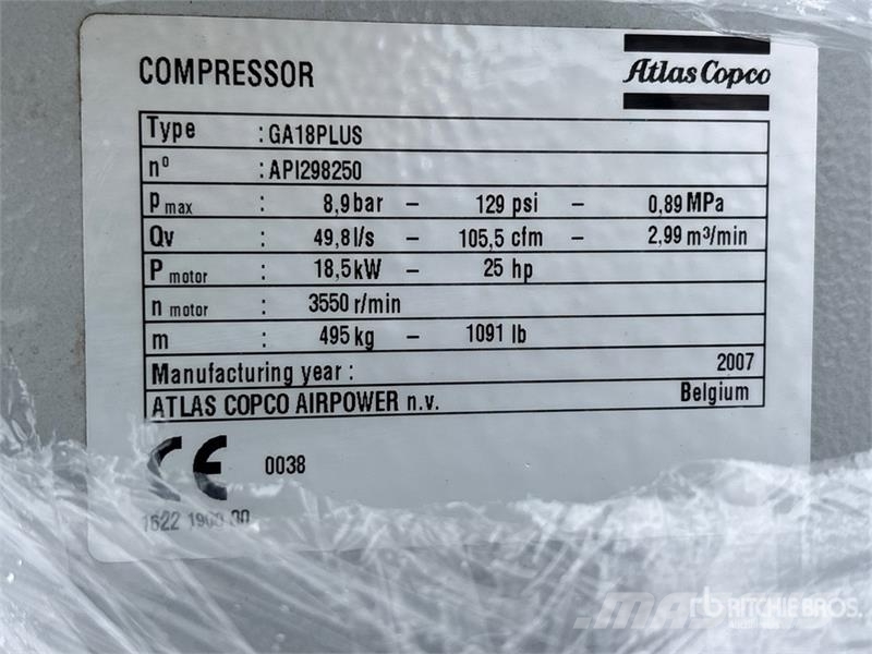 Atlas Copco GA18PLUS FF Rotary Screw Air Compressor Kompressoren