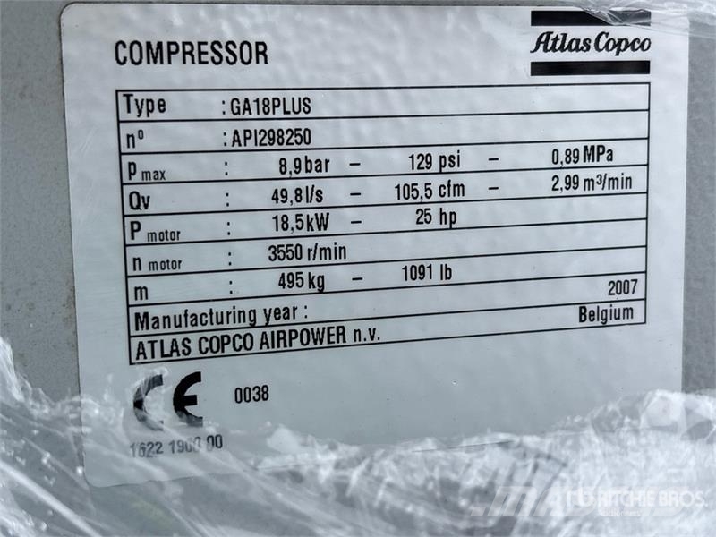 Atlas Copco GA18PLUS FF Rotary Screw Air Compressor Kompressoren