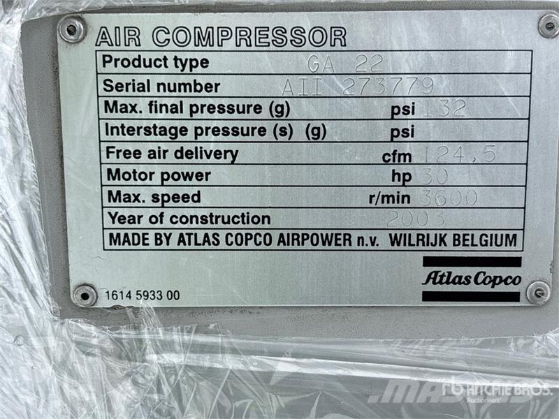 Atlas Copco GA22 FF Rotary Screw Air Compressor Kompresszorok