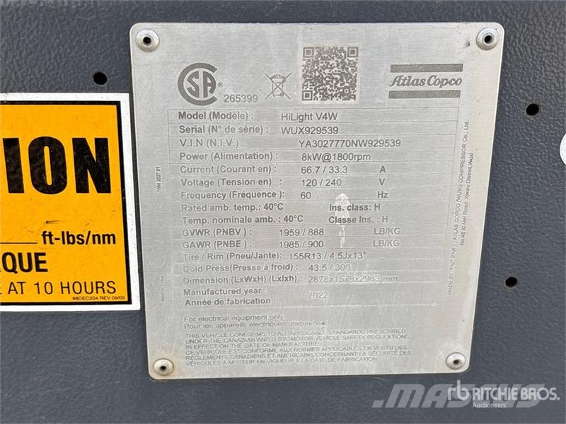 Atlas Copco HiLight V4 W 8 kW Light Tower Lichtmasten